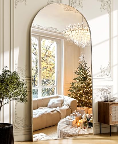 GLSLAND-34x76 inch Wall Mount Arched Full Length Mirror-Aluminum Alloy Frame High Definition-Full Body Mirror for Bedroom or Living Room,Silver