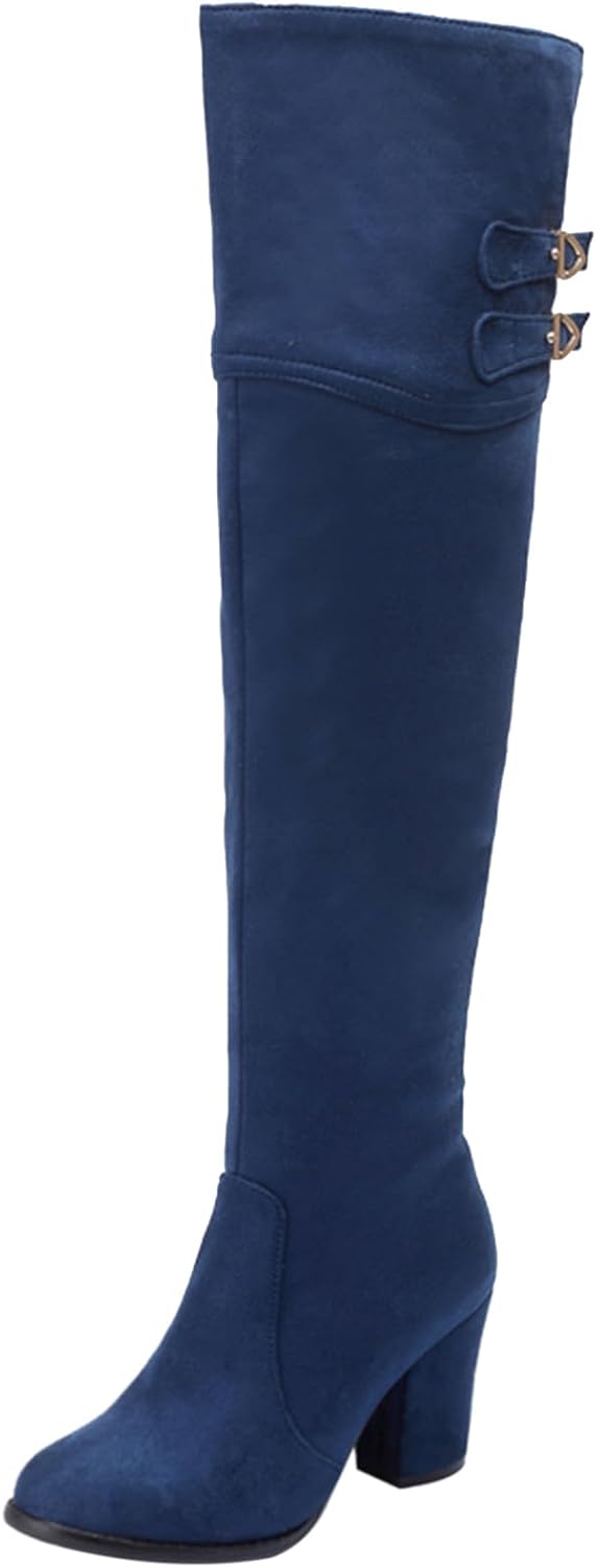 Asterisco Women Over The Knee Boots Block High Heel Zipper Round Toe 250241, Size 2-15.5