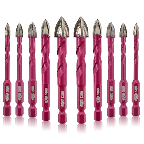QUEFORET Masonry Drill Bits Set 10pcs – 5/5/6/6/8/8/10/10/12/12mm Carbide Drill Bits for Wood Plastic Masonry Concrete, Wet Drilling Ceramic Tile Marble, Quick Change Hex Shank