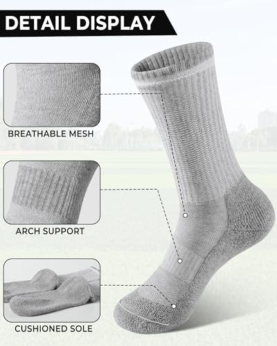 Image of BOOPH 6 Pairs Kids Crew Socks Boys Girls Athletic Cushioned Running Socks | Hiking Socks for 4-14Y