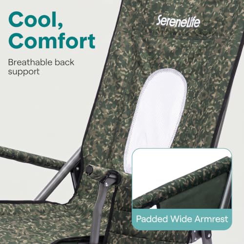 SereneLife High Back Folding Rocking Chair, Portable Camping Rocker with Cup Holder, Side Pocket & Carry Bag, Steel Frame, 250 lb Capacity, Ideal for Camping, Tailgating & Picnics, Green Camouflage by SereneLife - Used condition - Image 6