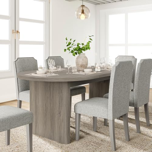 Image of GarveeHome Oval Dining Table for 6-8 People, Long Large Kitchen Table with Thick Sturdy Wooden Base, Farmhouse Dining Room Table for for Kitchen, Living Room, Office (70.87 inch Long,Grey Walnut)