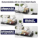 2 Tier Large Dish Drying Rack, Expandable Dish Rack for Kitchen Counter, Dish Drainer with Drainboard Set, Multifunctional Dishrack with Utensil Holder & Cup Holder, 13.4"-28.7" L x 11.8" W - Image 2