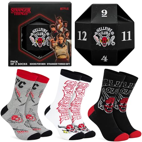 Stranger Things Socks for Men Teens 3 Pack US Size 7-11 Soft Breathable Cozy Crew Socks Novelty Gifts for Men