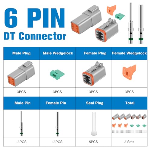Image of Nilight 6 PIN DT Connector Kit 3 Sets Size 16 Solid Contacts | Waterproof Male Female Terminal for 14-20 AWG DT Series Connectors Car Truck Motorcycle Off-Road Vehicles Boat