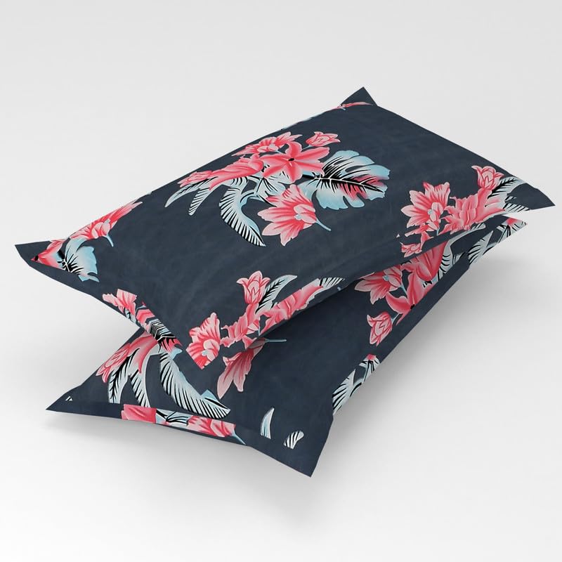 Image of Florida Elastic Fitted Bedsheet for Double Size Bed with Pillow Covers and Made of Cotton with Floral Print