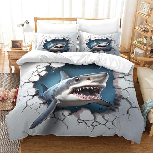 Housse de couette requin illusion 3D ultra douce microfibre résistante - 3