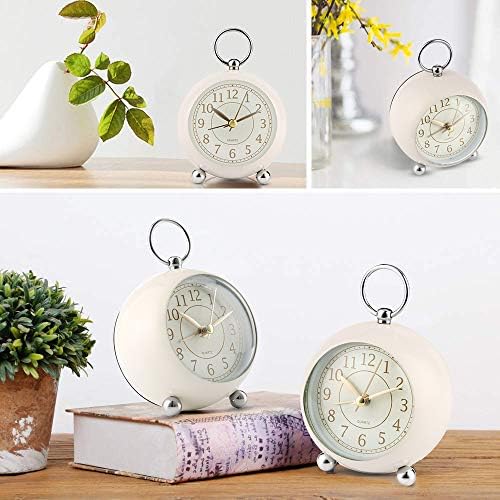 FIOLOM Silent Alarm Clocks Bedside Non Ticking Battery Powered Analogue Alarm Clock Bedroom Retro Simple Desk Clock Light Quiet Table Clock Loud Vintage Alarm Clocks for Heavy Sleepers Office