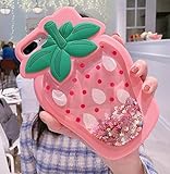 C CASESOPHY Glitter Liquid Floating Stars Pink Strawberry Case for iPhone 7 Plus / 8 Plus Large Size 3D Soft Silicone Ultra Thick Protective Cute Fresh Bling Shiny Bold Gift Kids Women Teens Girls