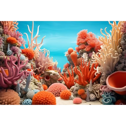 Image of Under The Sea Aquarium Background Vibrant Splendor Coral Colony Terrarium Background Various Coral Underwater Blue Ocean Backdrops Deep Sea Aquatic Theme Fish Tank Background Poster Vinyl 36x18in