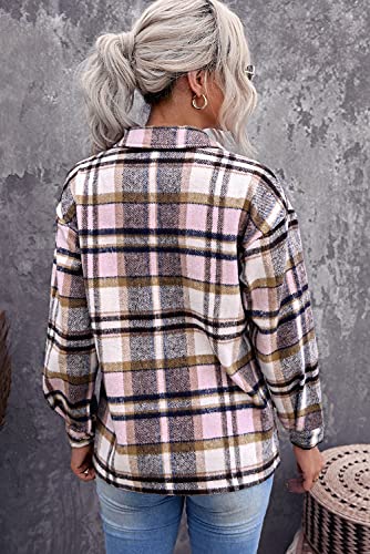 Yocur Womens Flannel Fall Plaid Jackets Button Down Shirt Fall Tops Long Cardigans Casual Outwear Teen Girls Jacket Pink Xxl1 #TOP4