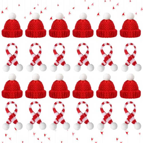 Funrelaxer 24 Stücke Mini Weihnachtsmütze und Schal Set,...