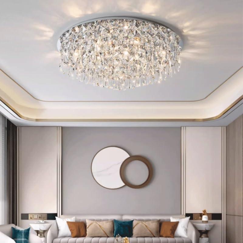 Plafonnier cristal E14 argenté de 60cm pour salon