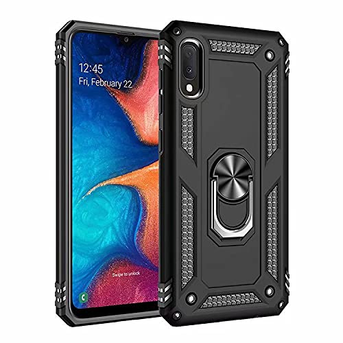 JtailhneCompatible for Case Huawei Y6P, Military Grade Armor Bumper with Magnetic Ring Holder Shockproof Protective Kickstand Cover Black& 2X Tempered Glass Screen Protector