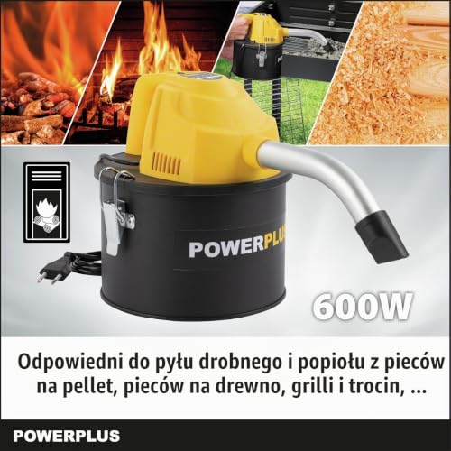 Powerplus POWX3004-600 W kompaktowy odkurzacz do popiołu do kominka, pieca – odkurzacz do popiołu o pojemności 4 l – maks. 40°