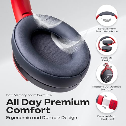 Image of PowerLocus Bluetooth Headphones Over Ear, 60H Playtime, 4 EQ Modes Wireless Headphones with Microphone, Hi-Fi Stereo Deep Bass Foldable Headphone, Soft Foam Ear Cups,Fast Charging for Travel /PC /Phones