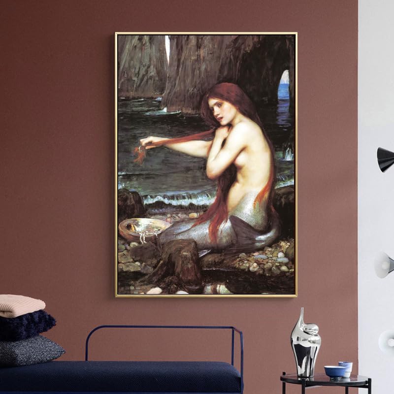 Miniatura 2 de Yomcut Póster de sirena de John Williams Waterhouse, arte de pared en lienzo de sirena, arte de ilustración de océano de fantasía, arte moderno para