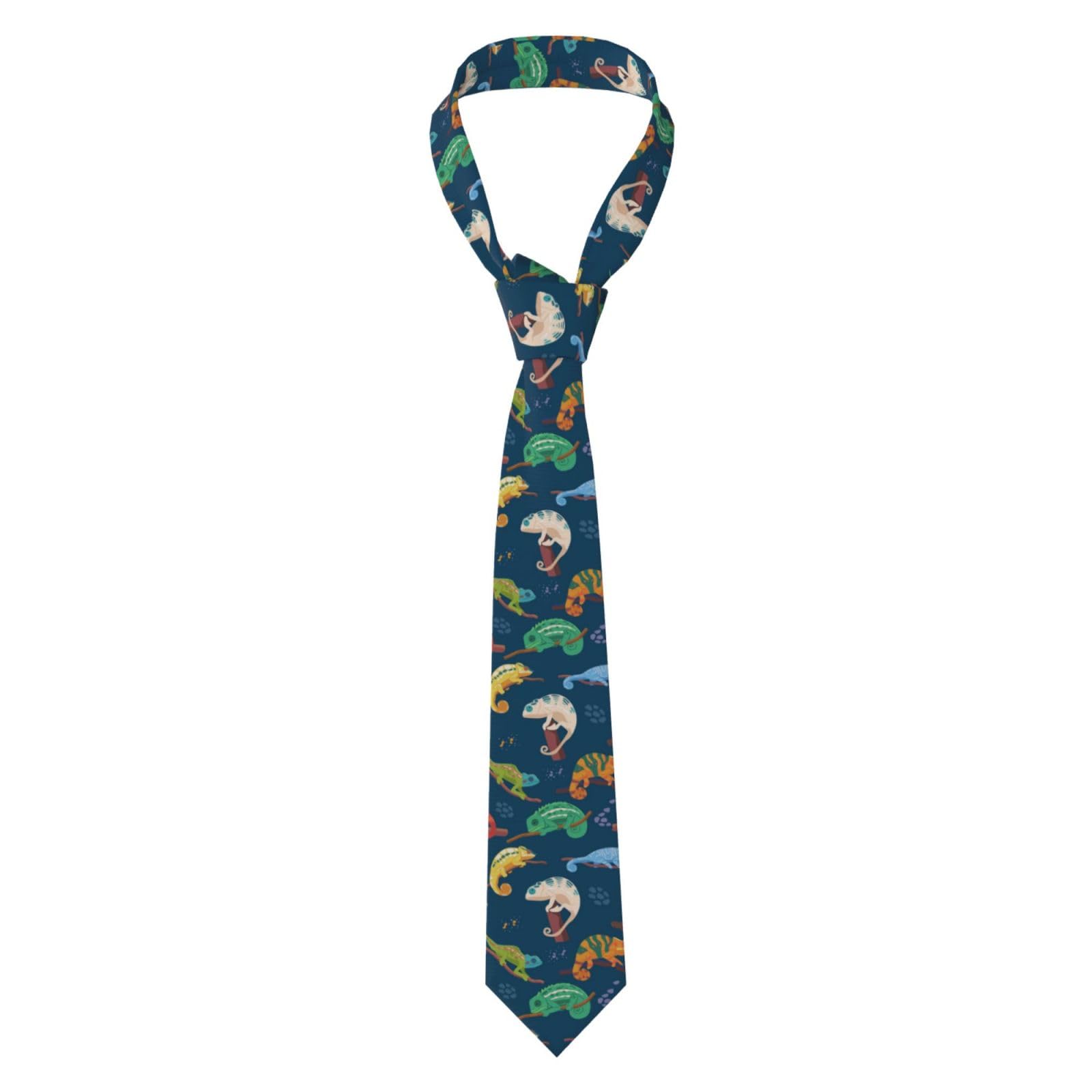 Faqrtiv Men's Black Necktie Colorful Chameleon Classic Silk Tie Neck Ties Classic Design Satin Print Tie Formal Neckties For