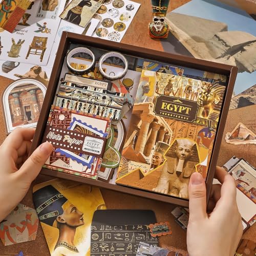 Image of GDNK Scrape Book Kit Scrapbooking Kit Vintage Journal Scrapbook Pack DIY Paper Stickers, Craft Kits Notebook, Collage Album Aesthetic Sticker Journaling Scrapbook Photo Album (Egypt)