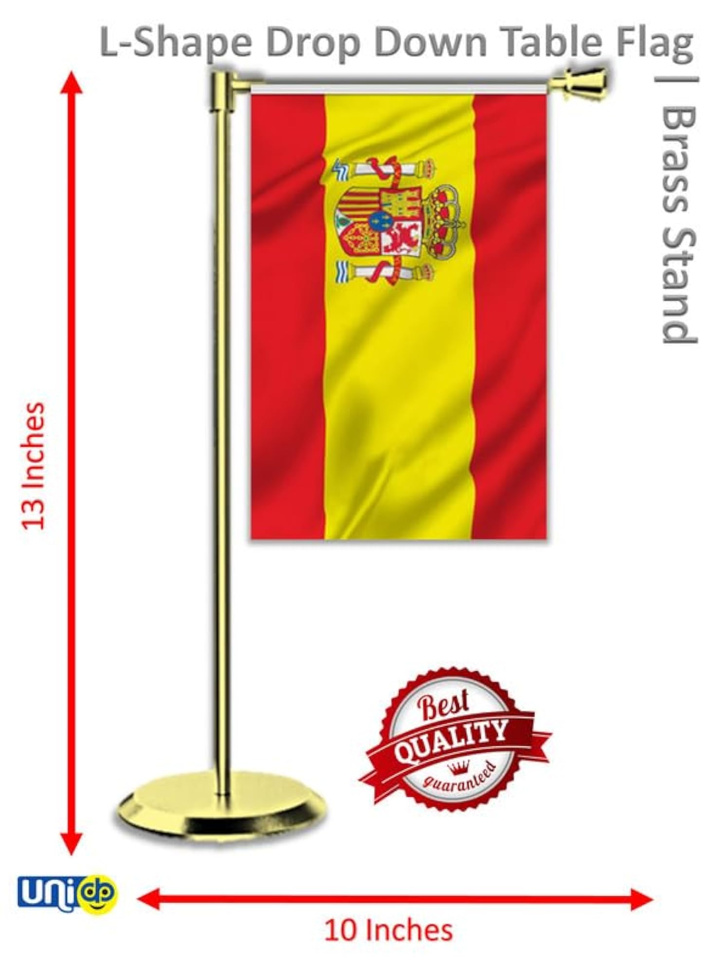 Miniature Spain Flag with Elegant Brass Base and Rod Stand