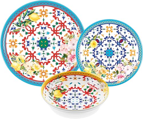 Guzzini Servizio piatti giornaliero 18 pezzi, per 6 persone in melamina (FLOWER & LEMON)