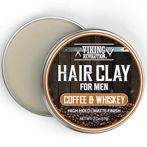 Image of Viking Revolution Coffee & Whiskey Hair Clay for Men - Matte Finish, Texturizing Clay Pomade for Men with Jojoba Oil and Vitamin E - Effortless Hair Styling Cream - Strong Hold, Natural Finish (2 oz)