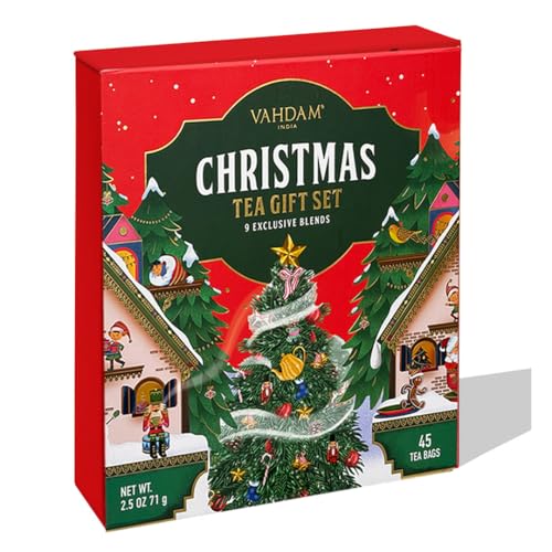 VAHDAM, Limited Edition Christmas Tea Gift Set | 45 Tea Bags, 9 Flavors - Holiday Gift Box | Christmas Presents For Women, Men & Adults, Christmas Gift Set