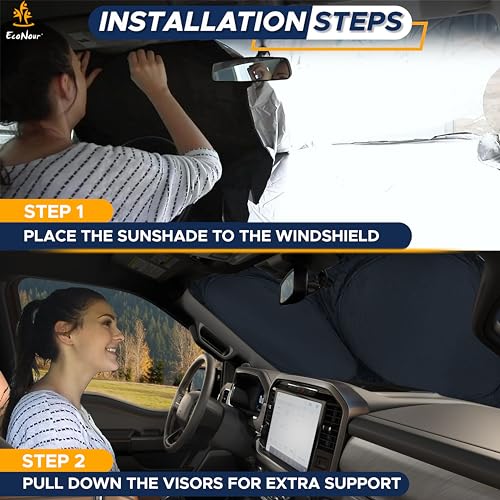 Image of EcoNour Truck Windshield Sun Shade with Storage Pouch | Reflective 240T Material Sun Shield for UV & Heat Protection | Foldable Windshield Cover | Must-Have Truck Accessories | X-Large (69 inchx35 inch)