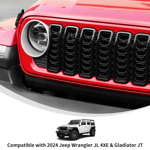 Image of Linskip for 2024-2025 Jeep Wrangler JL 4XE & Gladiator JT Grille Inserts, Meshless Grille Bezel Covers for Jeep Wrangler Sport Rubicon Sahara Willys Mojave Rubicon,Exterior Accessories(Black)