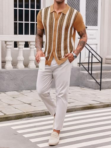 Runcati Mens Knit Polo Shirts Vintage Casual Short Sleeve Shirt Golf Button Down Old Money Sweater4