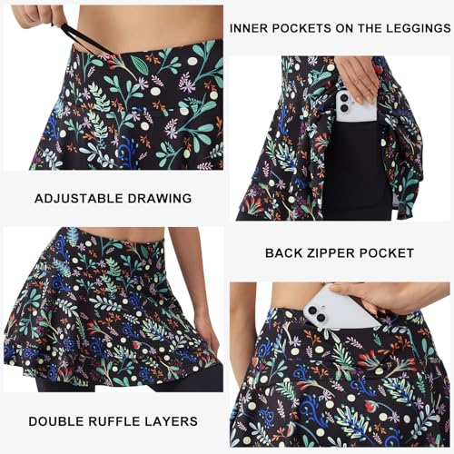beroy Skirted Leggings for Women Active Tennis Ruffle Pleated Skort Athletic Golf Pickleball Skirt Pockets4