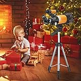 【Trípode ajustable】 Este telescopio es un trípode de aluminio ajustable, que puede proporcionar una variedad de posiciones de visualización diferentes. El telescopio y el trípode se pueden poner en la bolsa, lo que es conveniente para viajar y observar las estrellas durante el viaje.