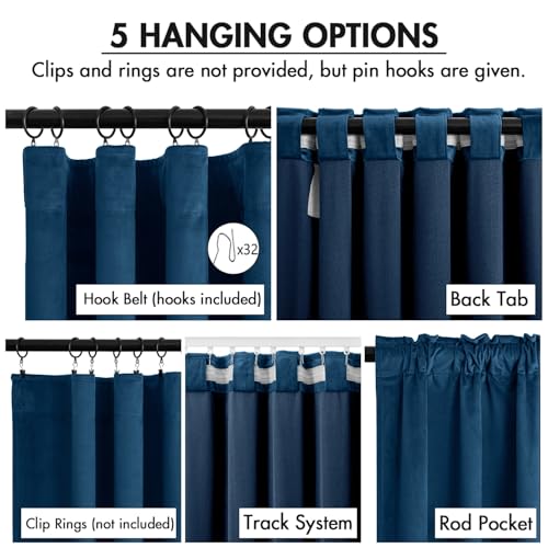 Image of MIULEE Velvet Curtains 50W x 90L 2 Panels Navy Blue Blackout Curtains | Luxury velvet fabric, pinch pleat design, back tab hooks, thermal insulated, blackout light blocking, for living room bedroom
