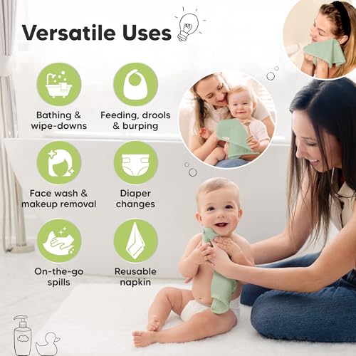 Image of 6-Pack Baby Washcloths - Soft Absorbent Viscose from Bamboo Washcloths for Face, Body, Baby Towels for Newborn, Kids, Toddlers, Infant, Gentle on Sensitive Skin, 10x10 Reusable Face Towels (Pistachio)