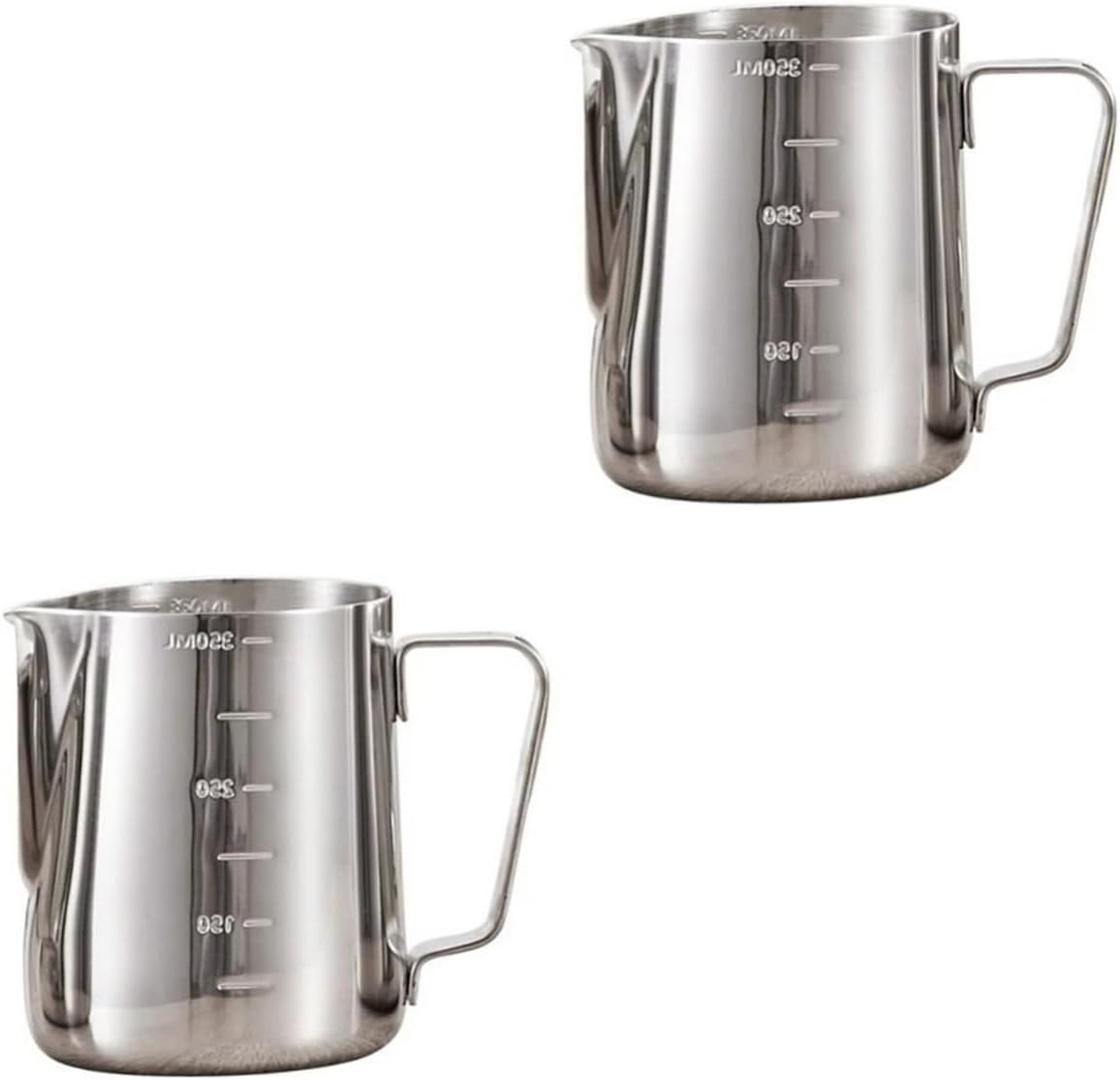 2pcs Stainless Pitcher Coffee Pulling Cup Cooking Beaker Stainless Steel Pitcher with Handle Measurement Cup Laboratory Measuring Cup Pouring Pitcher Scale Pull Flower Tank (x2pcs 350mlx2pcs)