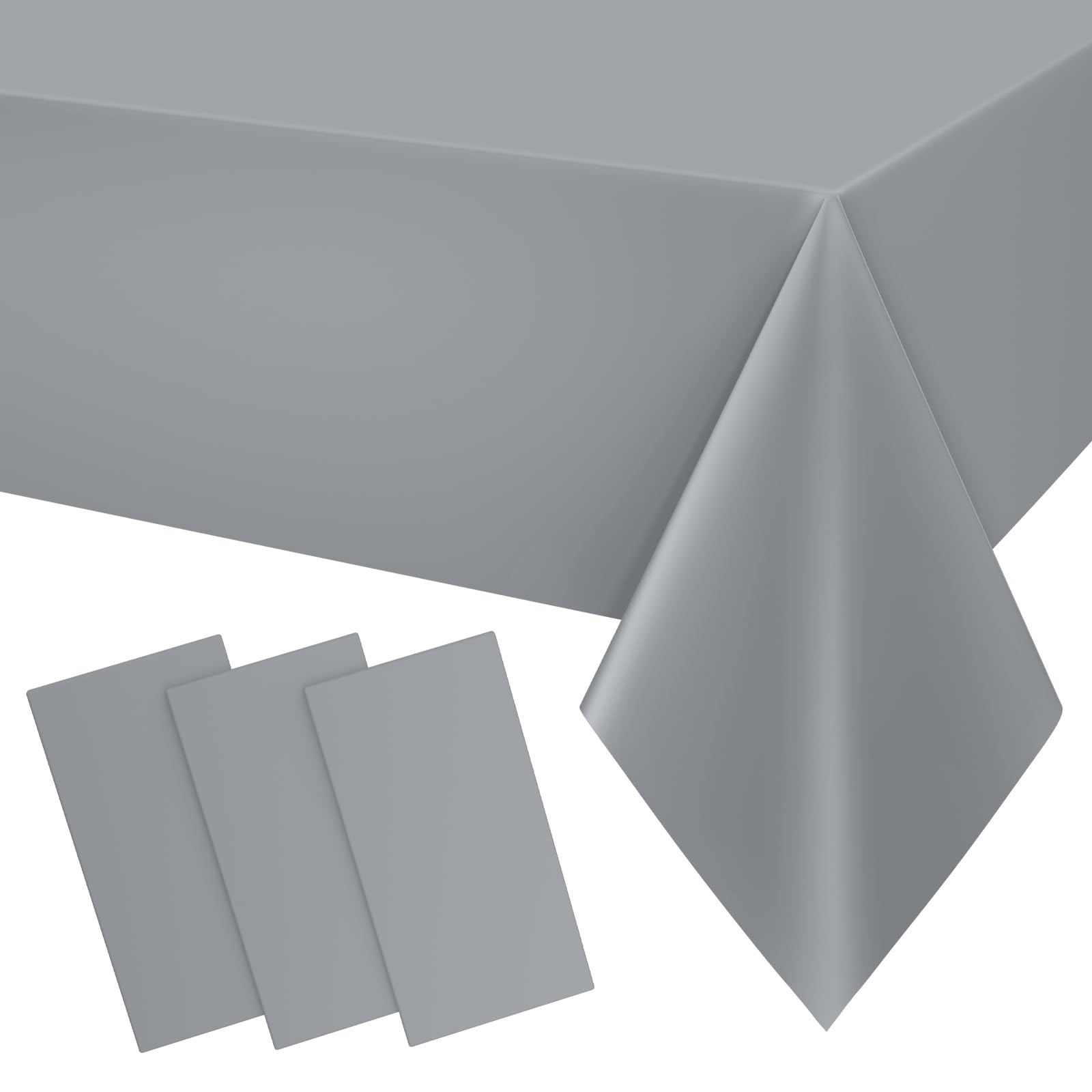Smiry Disposable Table Cloth 3 Pack, 54 x 108 Inch Waterproof Plastic Tablecloth, Decorative Rectangle Table Covers for Party, Birthday, Picnic, Grey
