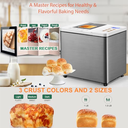 19-in-1-Smart-Dual-Heaters-Bread-Maker-With-Heat-Conductive-Nonstick-Ceramic-Pan-Quiet-Bread-Machine-with-15H-Timer-1H-Keep-Warm-Stainless-Steel-BreadMaker-with-French-Gluten-FreeSourdough