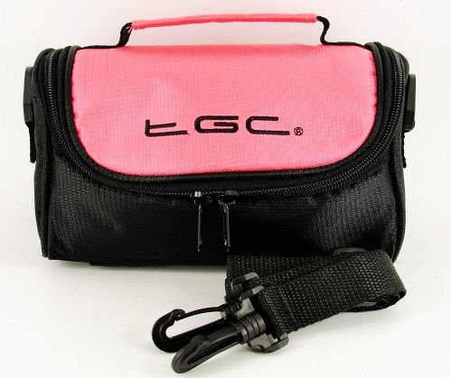 TGCCamera Case for DXG Technology DXG-566V with shoulder strap and Carry Handle (Pale Pink & Black)