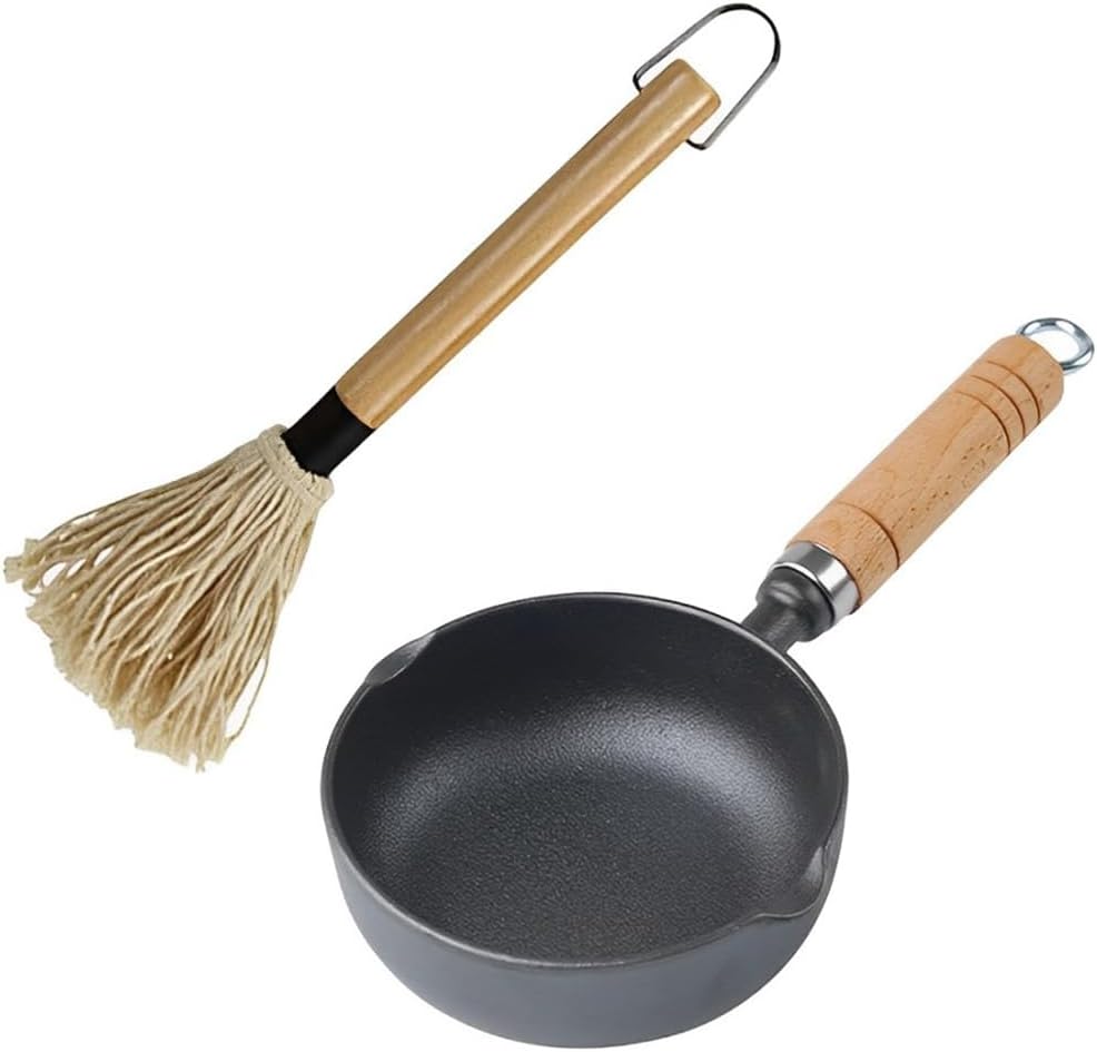 Cast Iron Sauce Pot and BBQ Mop Brush Set for Grilling, BBQ Basting Set with Saucepan and Brush Barbecue Accessories Meat Smoker Accessories Gift for Men (Black)