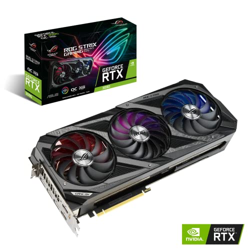 ASUS ROG Strix GeForce RTX 3090 24 GB OC Version Gaming Grafikkarte (Nvidia Ampere, PCIe 4.0, DLSS, Raytracing, GDDR6X Speicher, 2x HDMI 2.1, 3x DisplayPort 1.4a, ROG-Strix-RTX3090-O24G-GAMING)