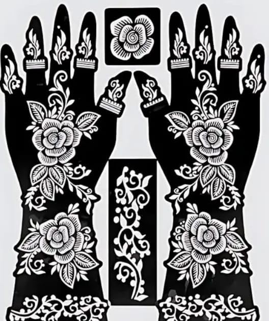 Image of Mehndi Tattoo Stencils for Hands | Reusable Henna Stencil Stickers for Women & Girls | Easy-Use Arabic & Floral Mehndi Design Templates | Temporary Tattoo Stencils for Festivals, Bridal, Karwa Chauth & Eid (14)