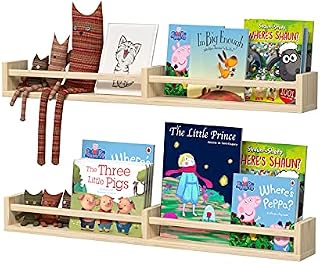 Nursery bookshelf,32inch, Set of 2,Baby floating bookshelf or Book Shelf Organizer for Kids Nursery Decor,Wall Shelves for Kitchen Spice Rack,Pine Natural Wood