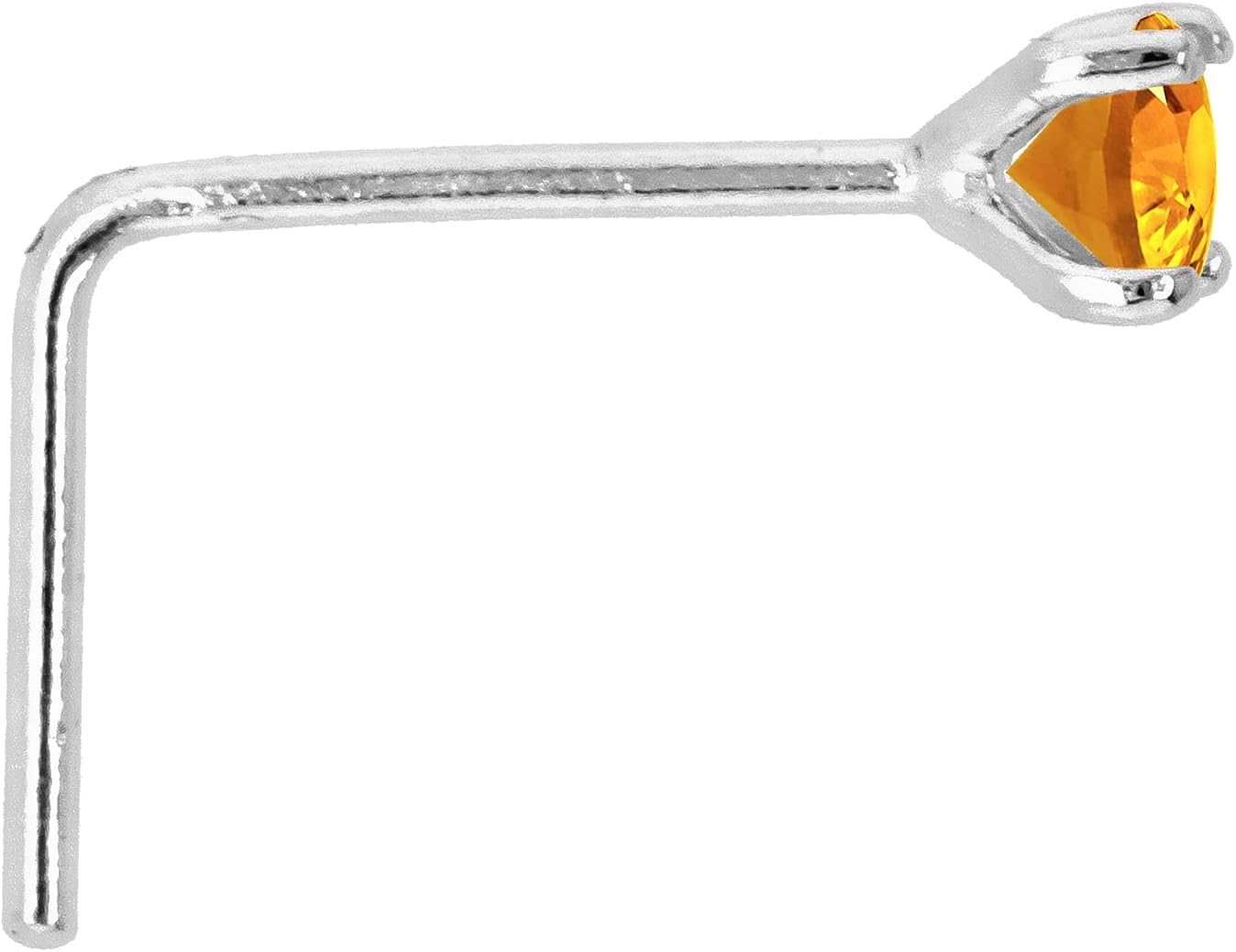 22G Solid 14Kt Gold L-Shape Nose Stud with real Citrine Gemstone, 14kt Yellow Gold or 14kt White Gold Prong Setting - November Birthstone Nose Ring