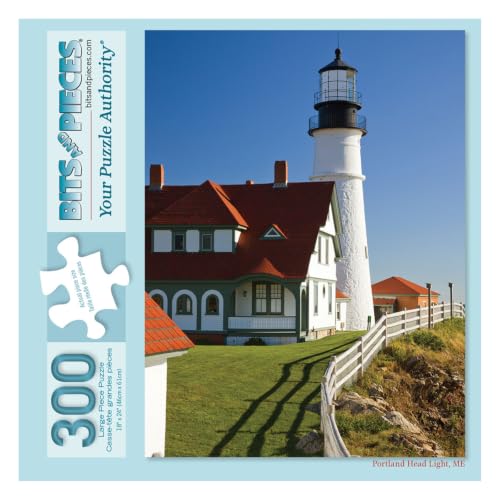 Bits and Pieces Puzzle de 300 piezas para adultos - Portland Head Light | Rompecabezas de 18" x 24" - Fotografía de faro - Cartón reciclado - Colores vivos - Sin piezas falsas