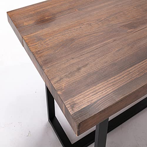 72" Solid Wood Dining Table For 6-8 Person, Sturdy Breakfast Table With Metal Frame, Modern Farmhouse Kitchen Table For Living/Dining Room,Office Desk,Vintage Brown #TOP3