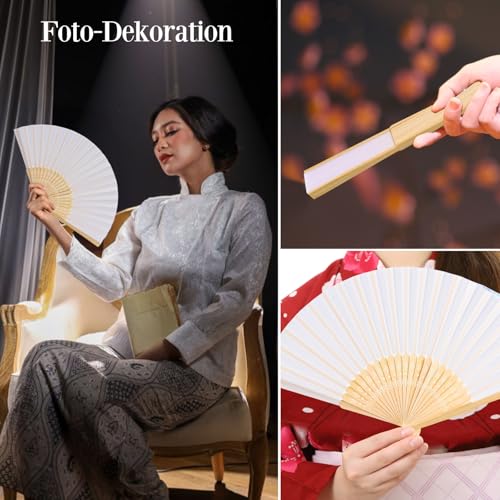 Faburo 4 Stück Fächer Set, Fächer Hochzeit Fächer Weiß, Handfächer Klein für Hochzeitsdeko Sommer Party
