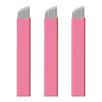 Vista 11 de 50 cuchillas de microblading desechables rosadas, microcuchillas de 0.006 in, nanoagujas perfectas para trazos de cabello, cejas, agujas más finas