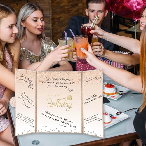 Image of Crenics Champagne Gold Birthday Decorations for Women, Creative Birthday Guest Sign in Book Alternative, Happy Birthday Signature Book 18 inch x 12 inch, Awesome Birthday Gifts for Girls