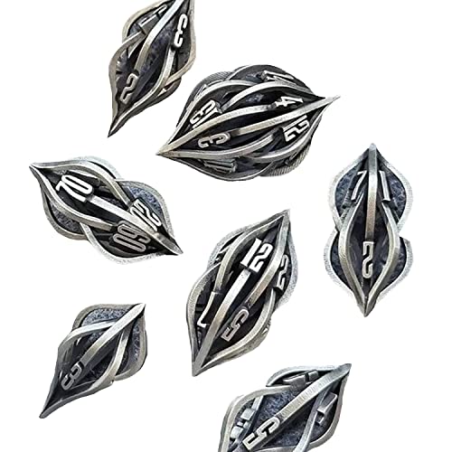 7 pièces Arcanum Dice Set-3D Imprimé En Métal Dice Decader DND Dice Set RPG D20 pour Jeux De Table avec Boîte-Cadeau En Bois Exquis Cover