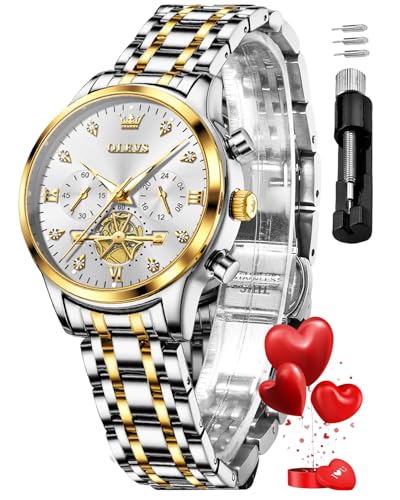 Image of OLEVS Womens Watches Chronograph Luxury Diamond Dress Analog Quartz Wrist Watches Stainless Steel Waterproof Luminous Ladies Watch